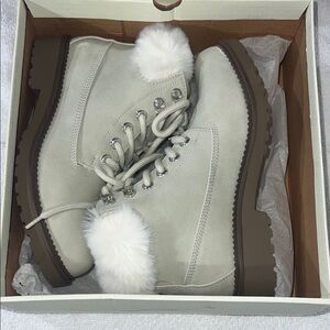 Esprit Cream and Brown Fur-Trimmed Boots